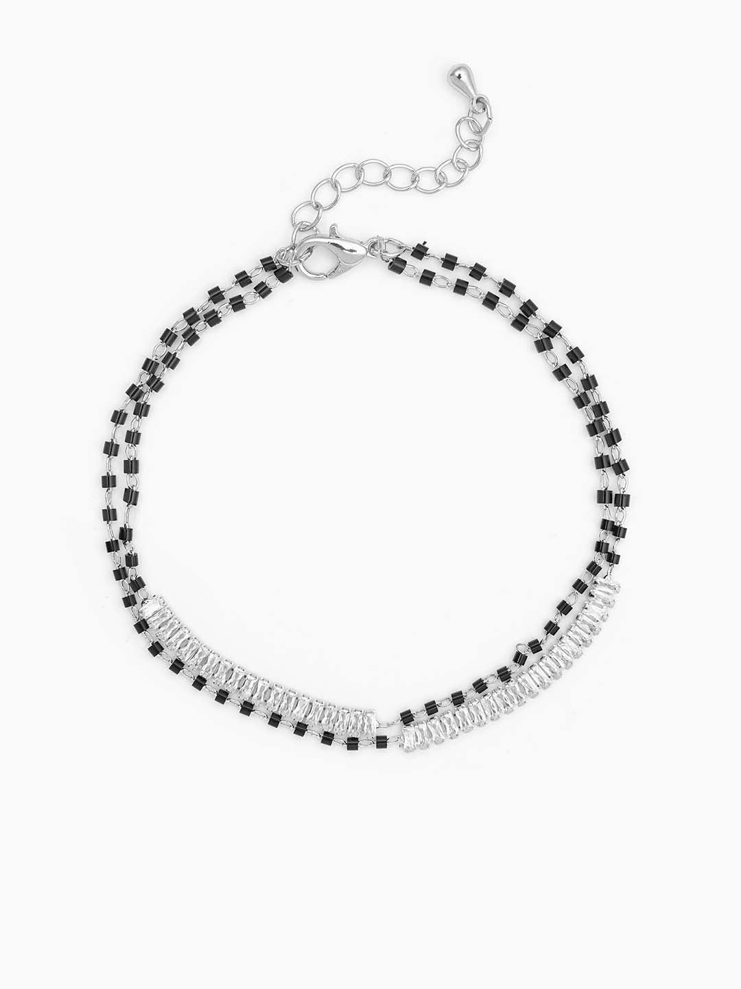 Samiha Baguette Diamond Mangalsutra Bracelet Silver