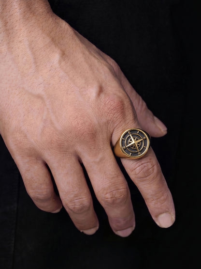 Saren Orbit 18K Gold Plated Signet Men's Rings
