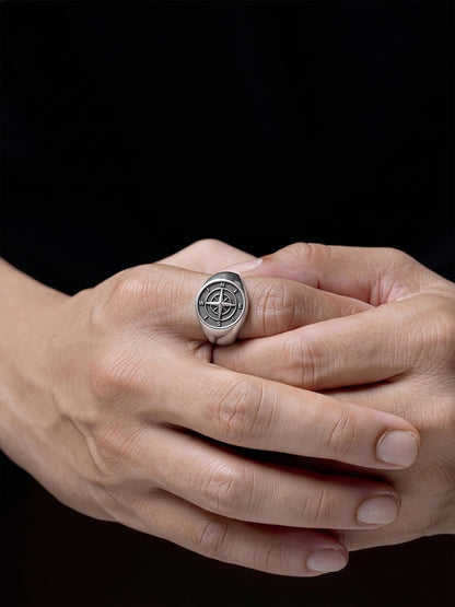 Saren Orbit Silver Signet Men's Rings