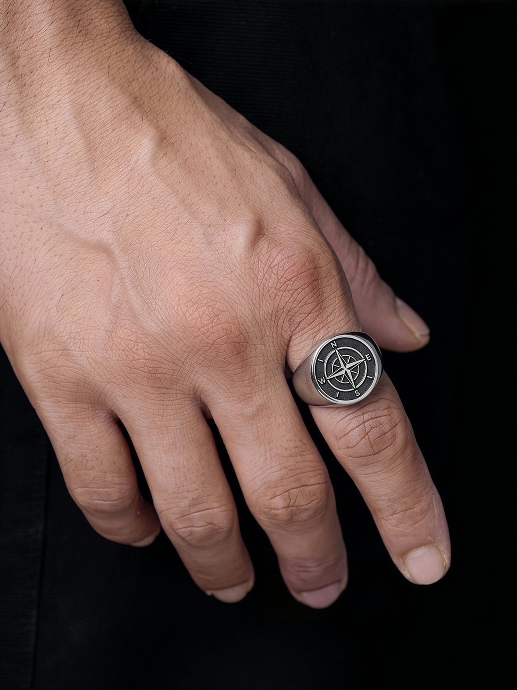 Saren Orbit Silver Signet Men's Rings