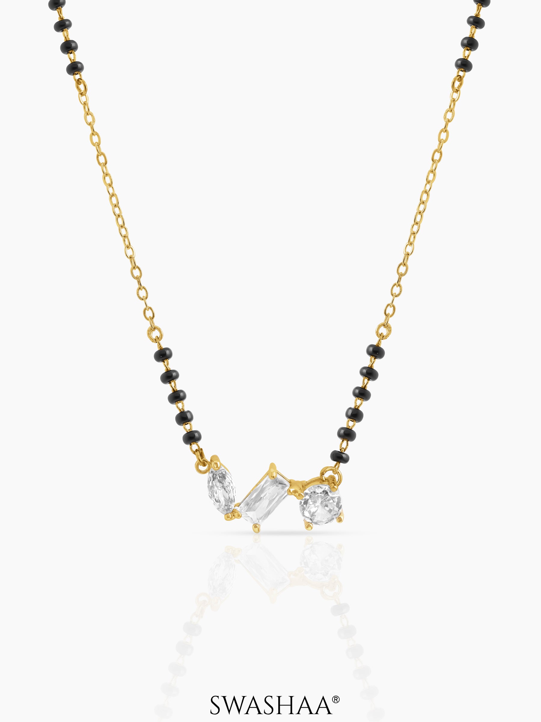 Sarika Trio Cluster Diamond Mangalsutra 18K Gold Plated