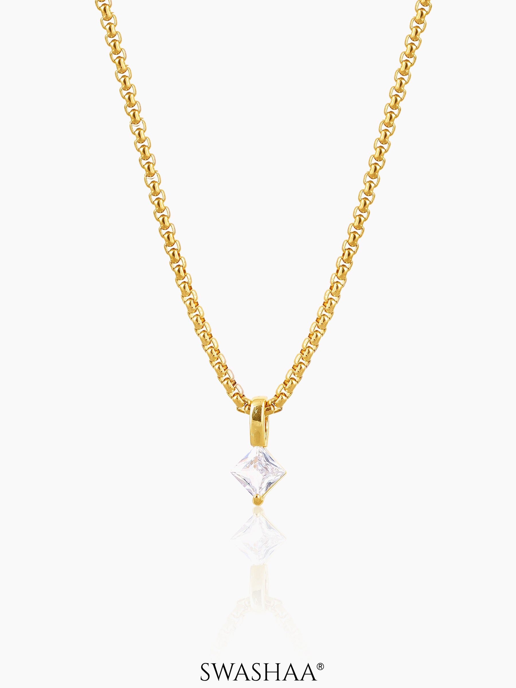 Seana Square Cut Diamond 18K Gold Plated Necklace Gold