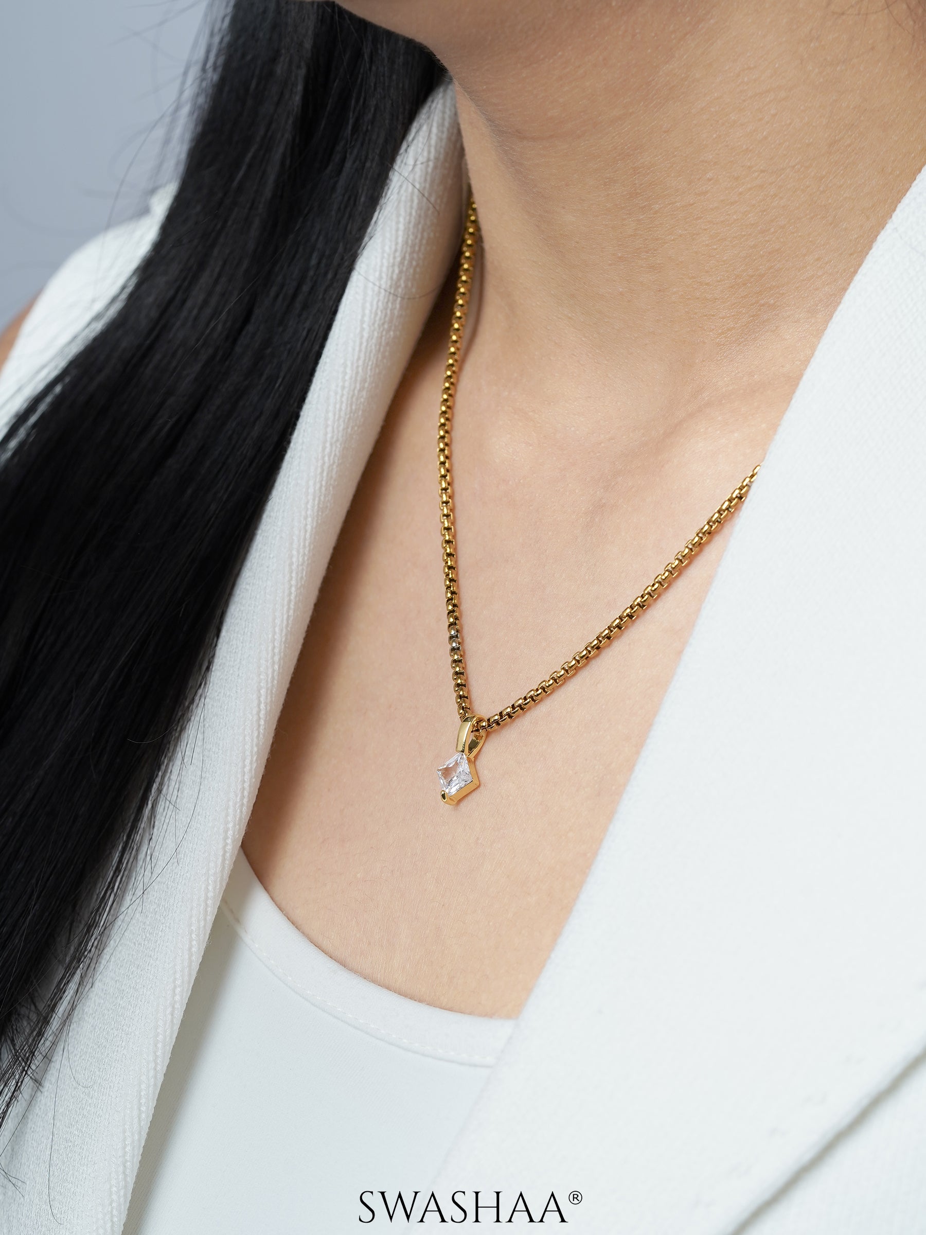 Seana Square Cut Diamond 18K Gold Plated Necklace