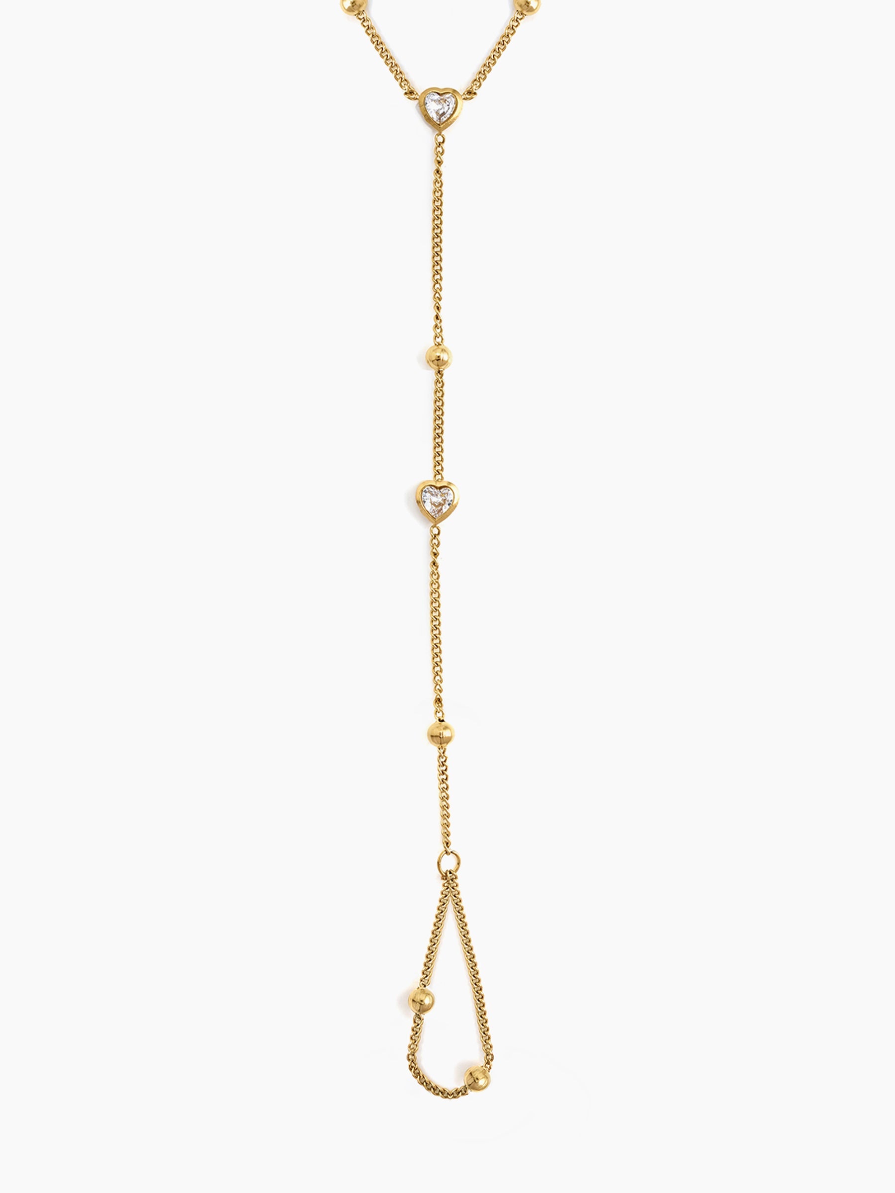 Selis Heart Diamond Beaded 18K Gold Plated Ring Bracelet