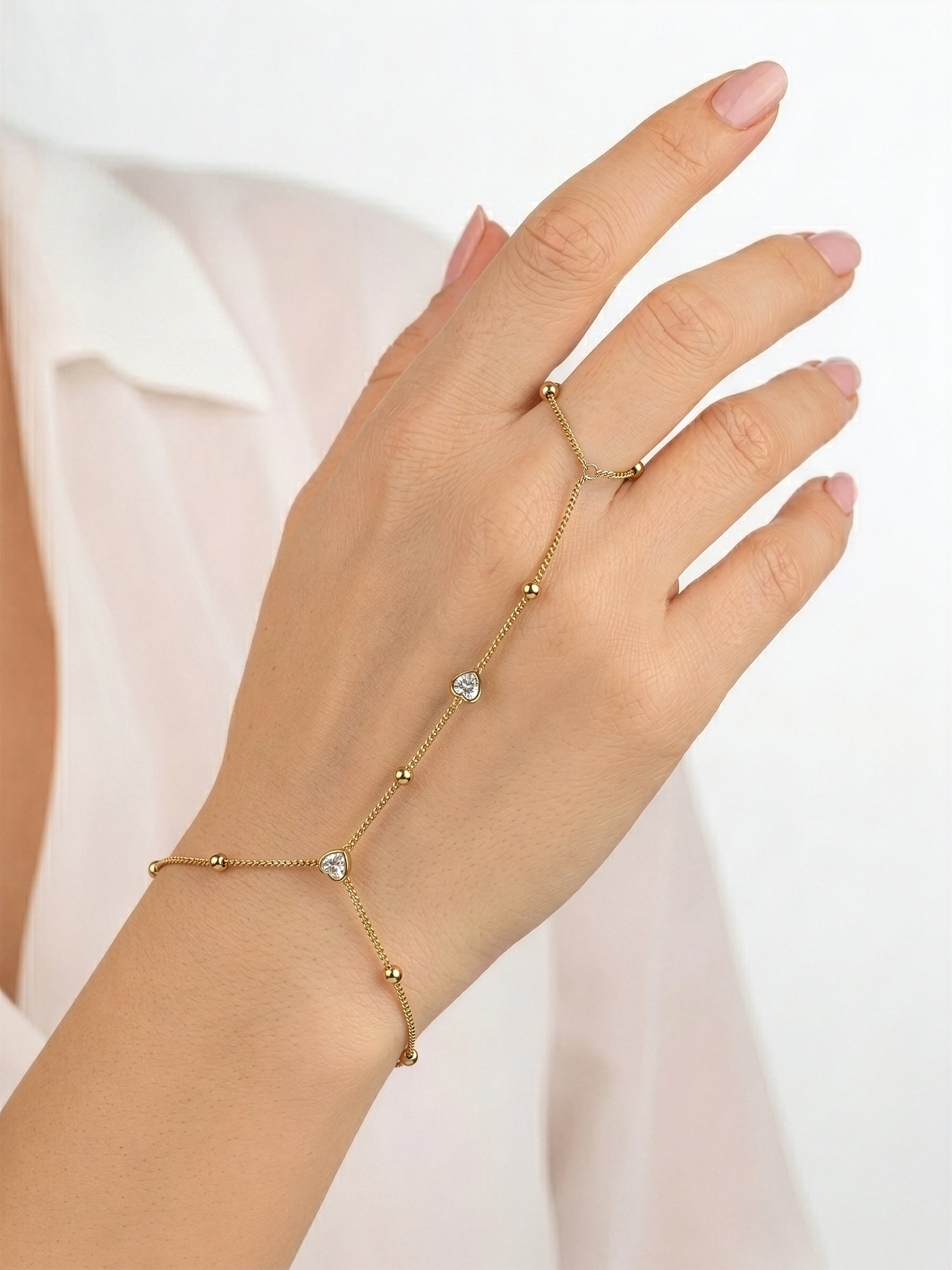 Selis Heart Diamond Beaded 18K Gold Plated Ring Bracelet