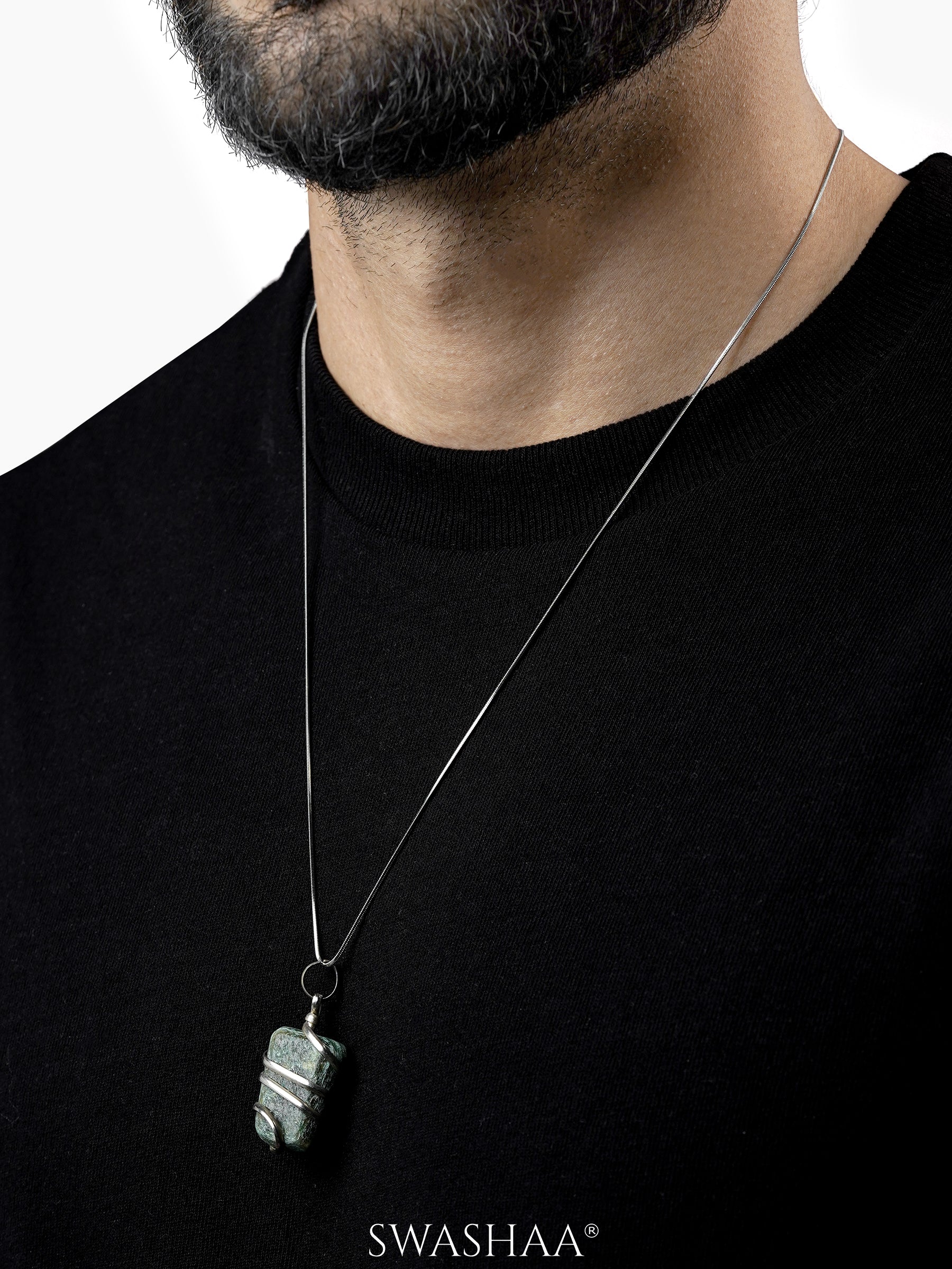 Serenity Wire Wrapped Tumble Men's Chain Pendant | Natural Stone