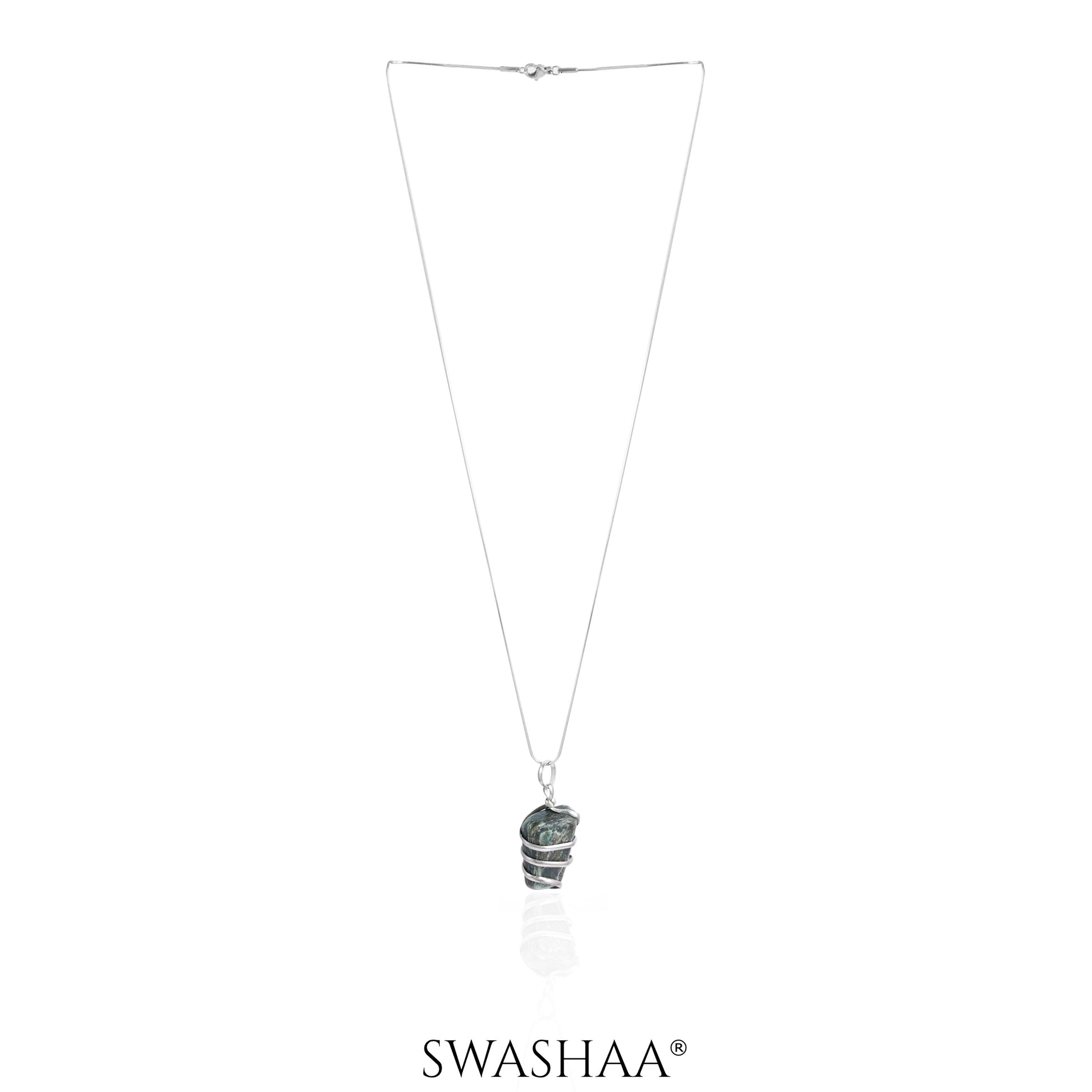 Serenity Wire Wrapped Tumble Men's Chain Pendant | Natural Stone