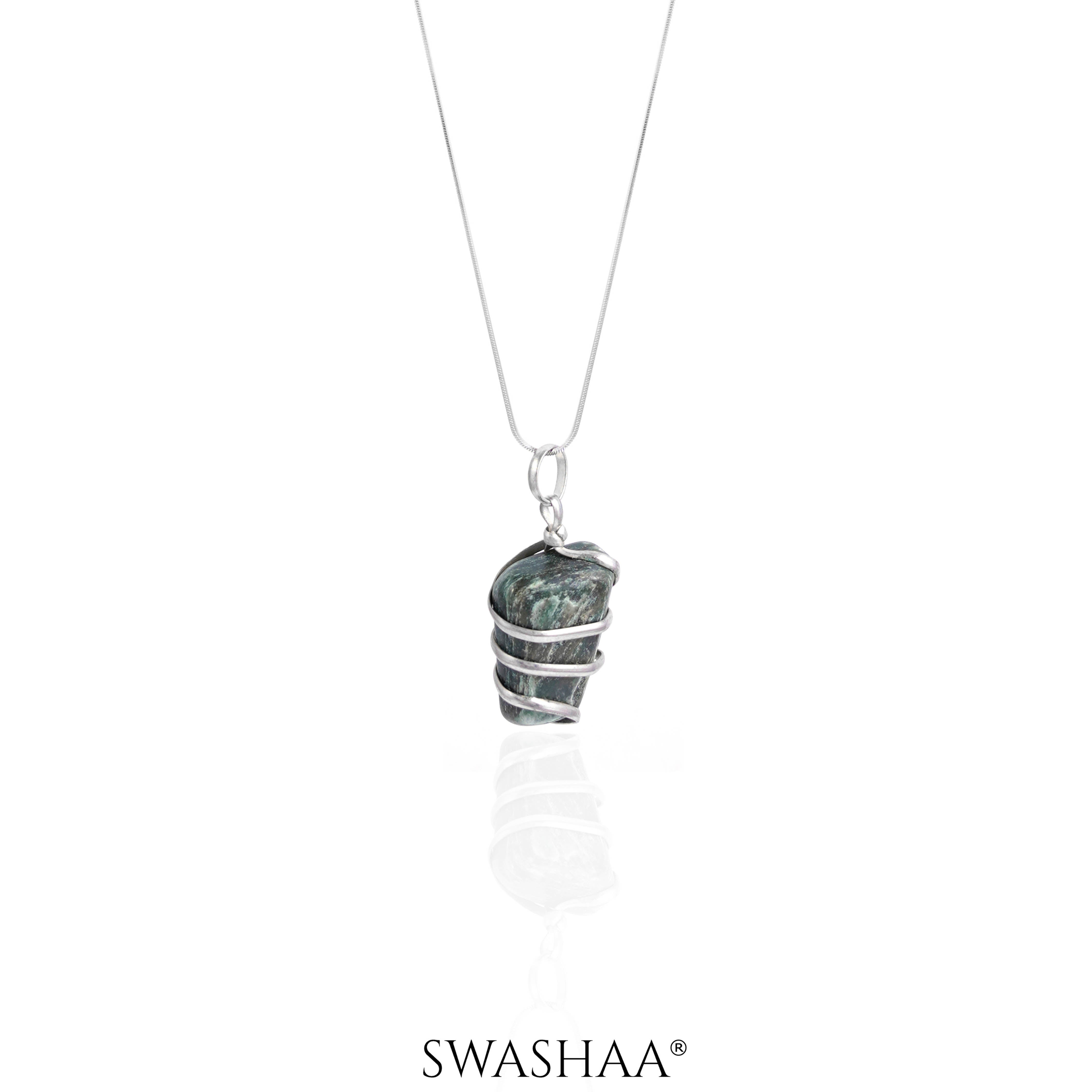 Serenity Wire Wrapped Tumble Men's Chain Pendant | Natural Stone