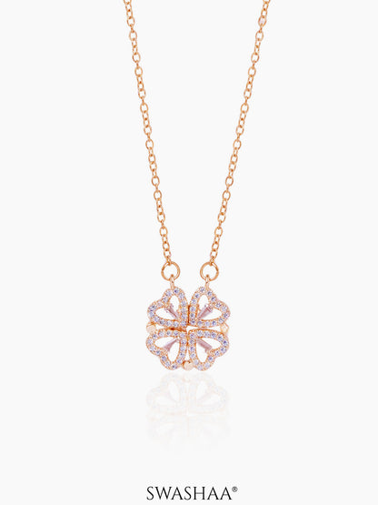 Shiny Clover Necklace Rosegold Plated