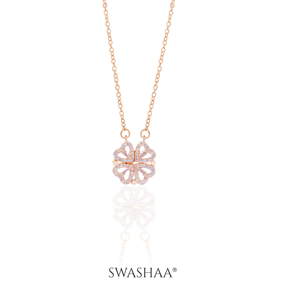 Shiny Clover Necklace Rosegold Plated