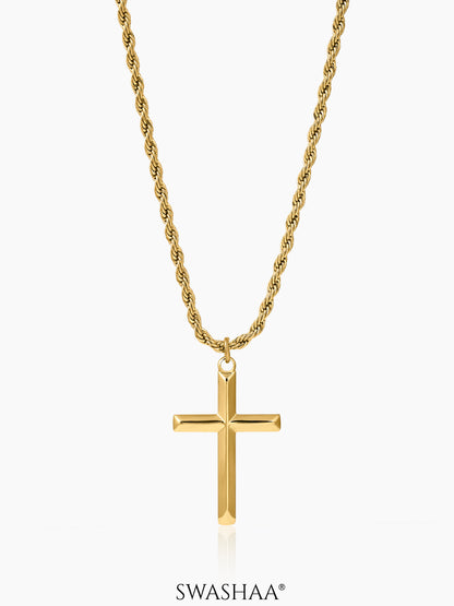 Sion Cross Rope Men's Chain Pendant 18K Gold Plated