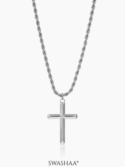 Sion Cross Rope Men's Chain Pendant Silver