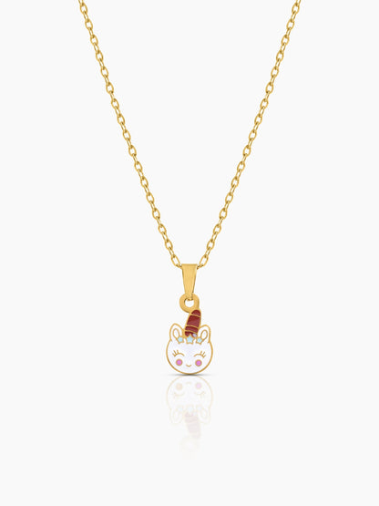 Smiley Unicorn 18K Gold Plated Kid's Jewelry Set Of 2 - Necklace & Earrings