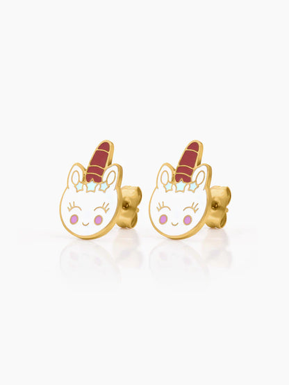 Smiley Unicorn 18K Gold Plated Kid's Stud Earrings