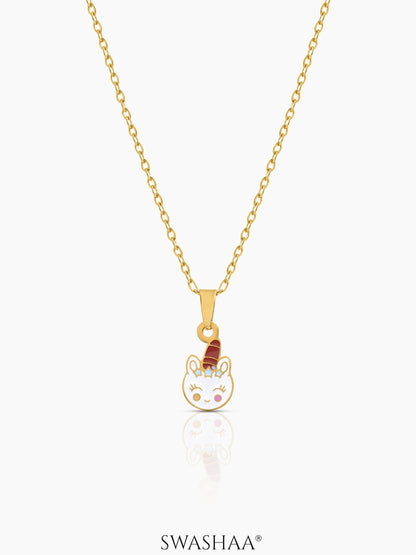 Smiley Unicorn 18K Gold Plated Kid's Pendant Necklace Gold