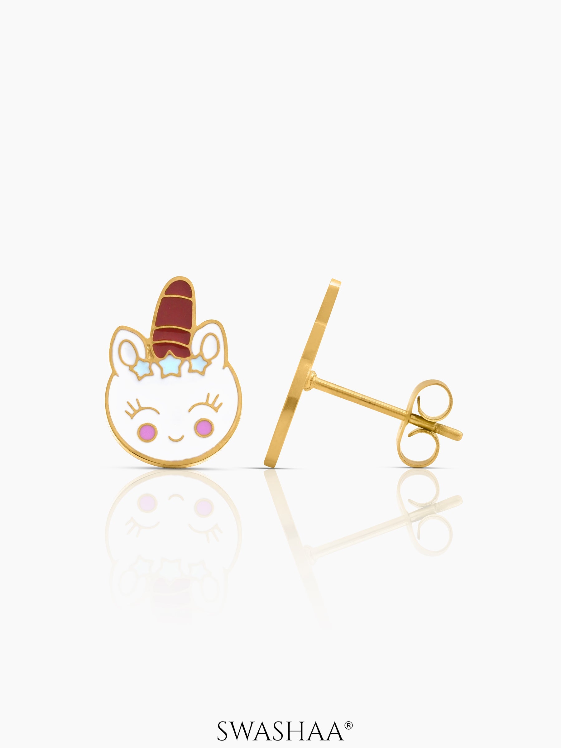 Smiley Unicorn 18K Gold Plated Kid's Stud Earrings Gold