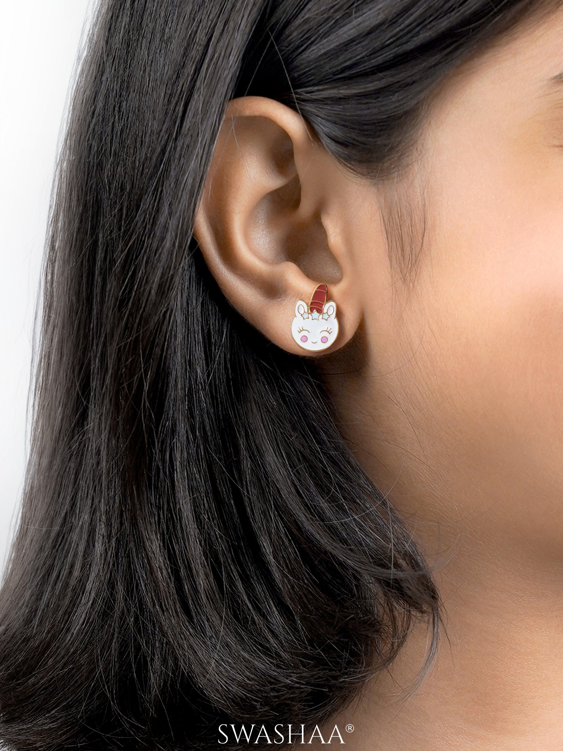 Smiley Unicorn 18K Gold Plated Kid's Stud Earrings