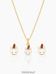 Smiley Unicorn Kid's Jewelry Set Of 2 - Necklace & Earrings 18K Gold Plated
