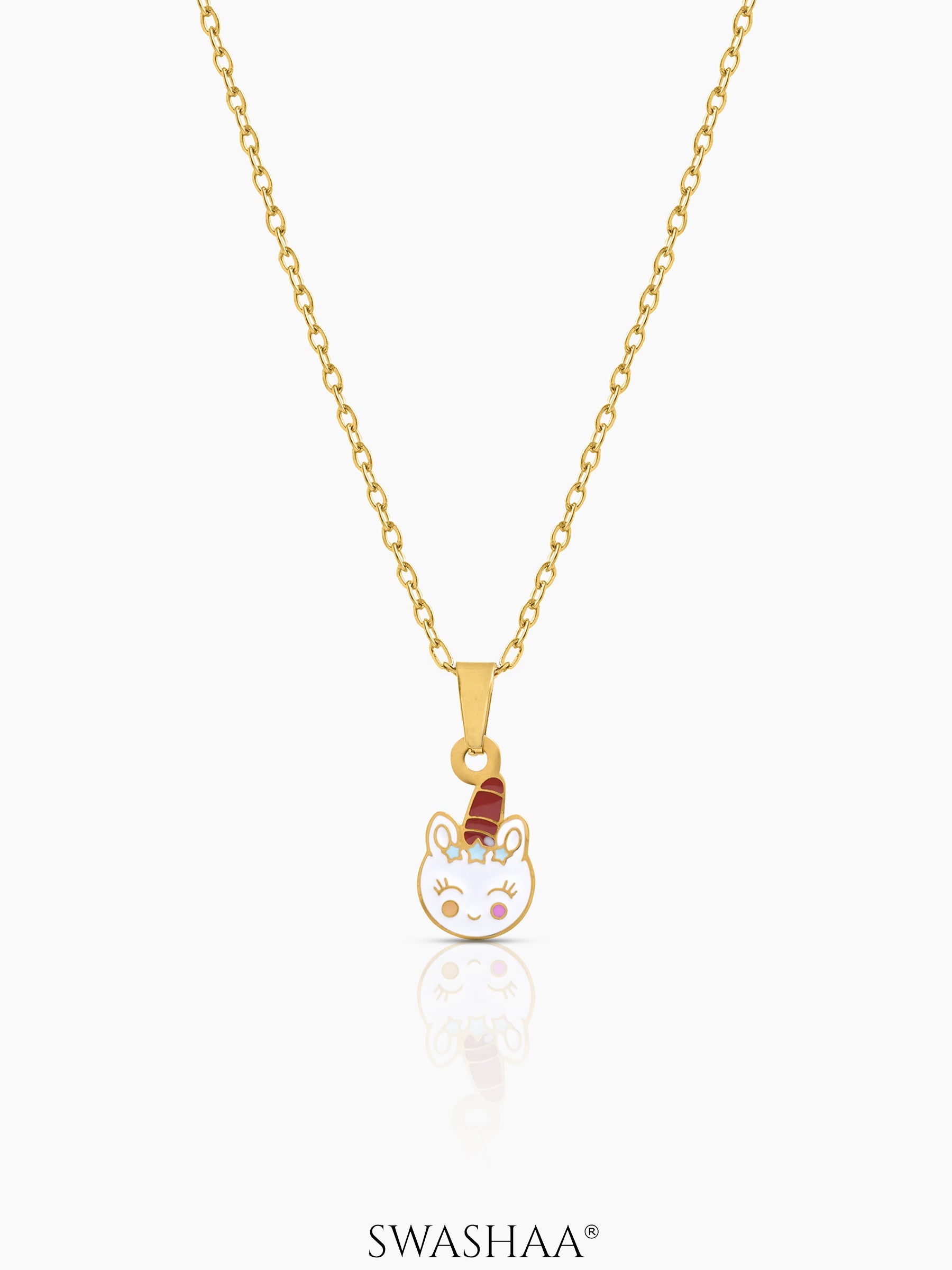 Smiley Unicorn 18K Gold Plated Kid's Pendant Necklace