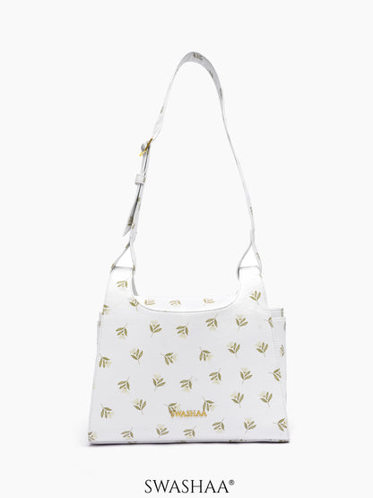 Snow Petals Leather Shoulder Bag White