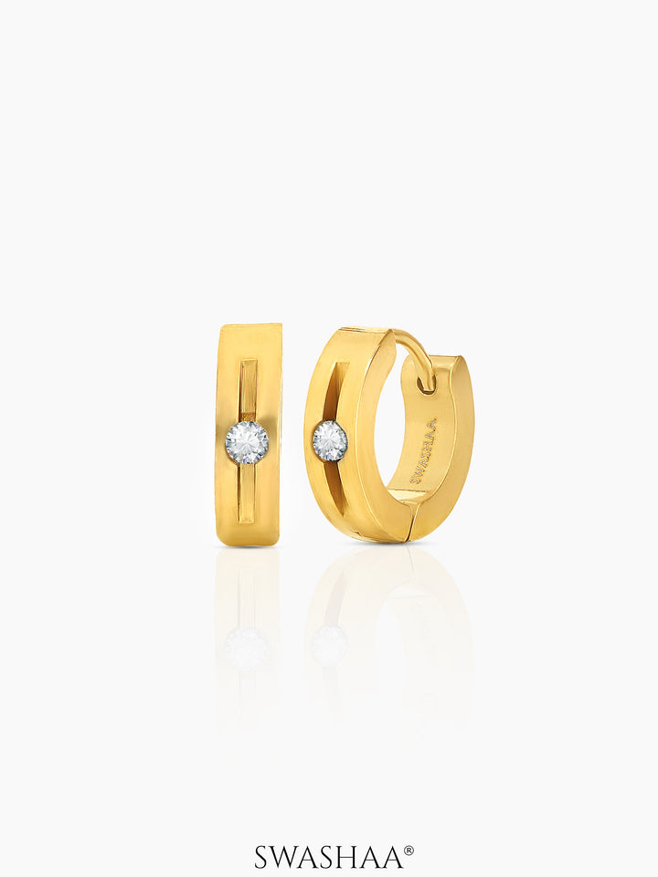 Solaris Studed Diamond Men's Hoop Earrings Gold