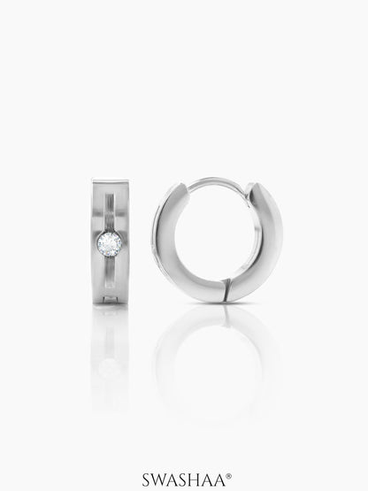 Solaris Studed Diamond Men's Hoop Earrings Silver