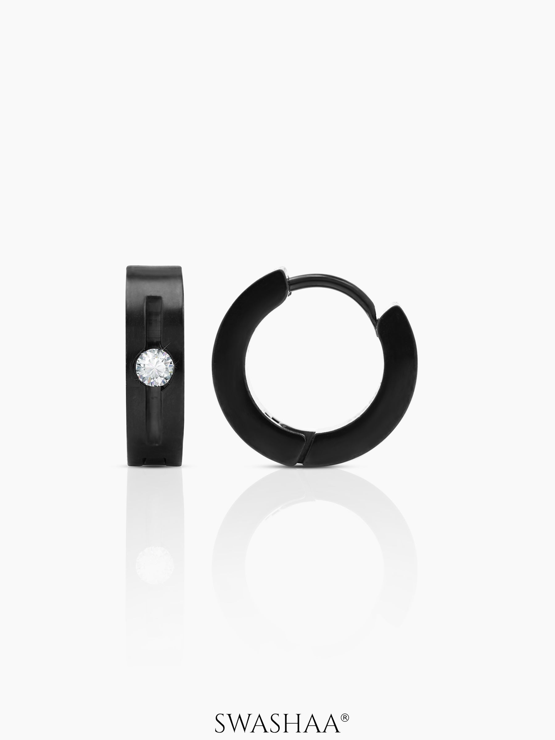 Solaris Studed Diamond Men's Hoop Earrings Black