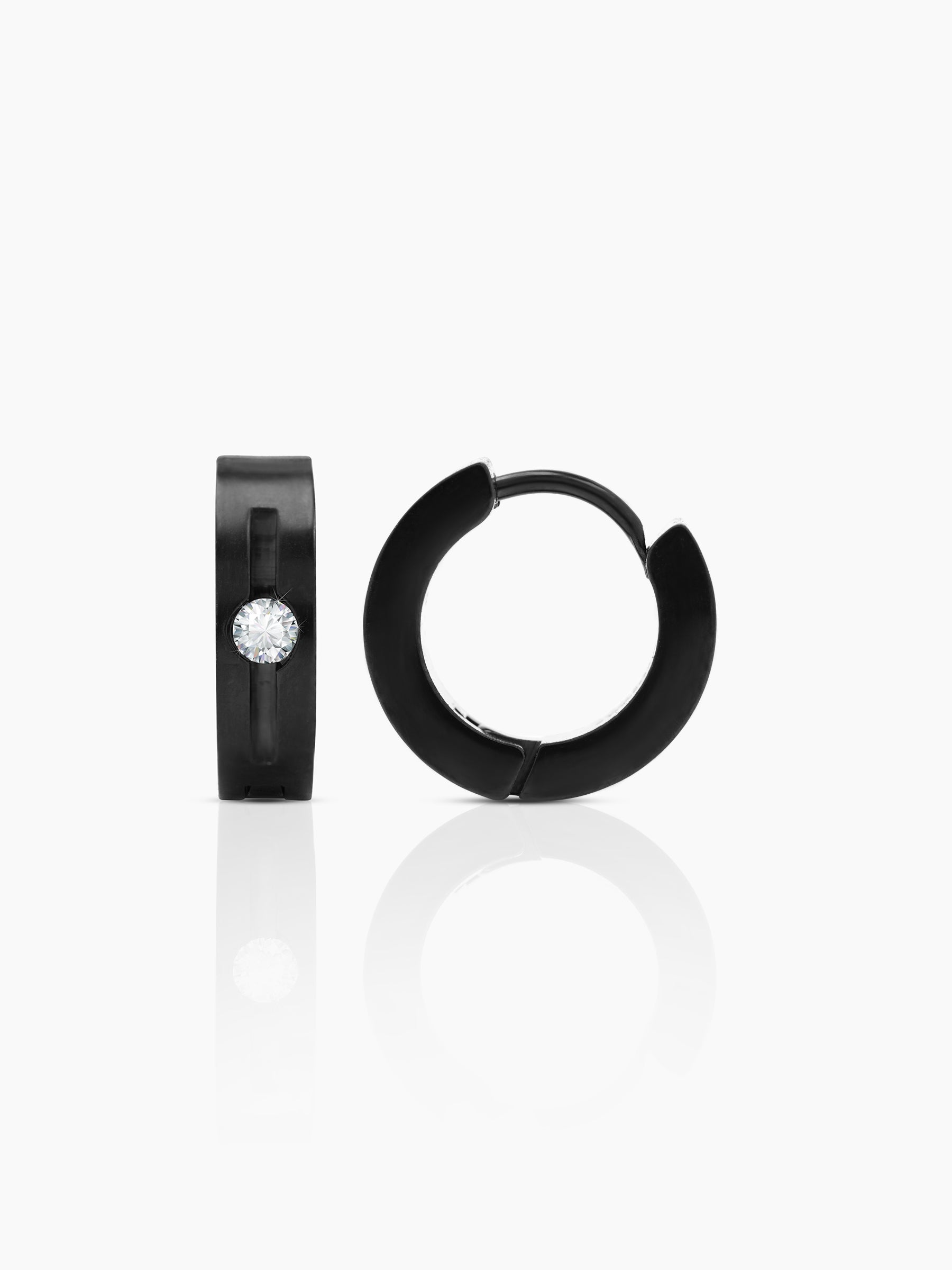 Solaris Studed Diamond Black Men's Hoop Earrings Black