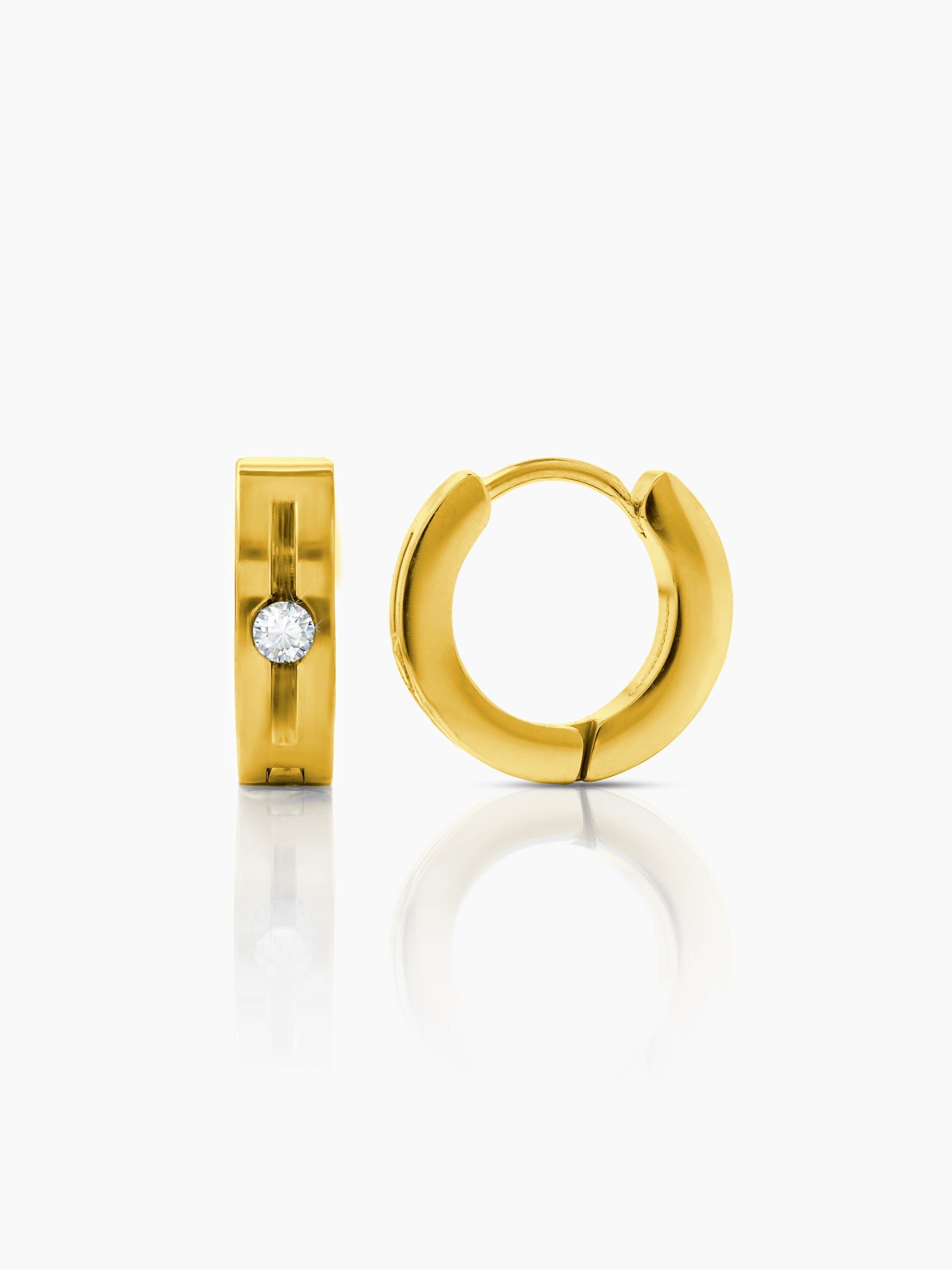 Solaris Studed Diamond 18K Gold Plated Men's Hoop Earrings Gold