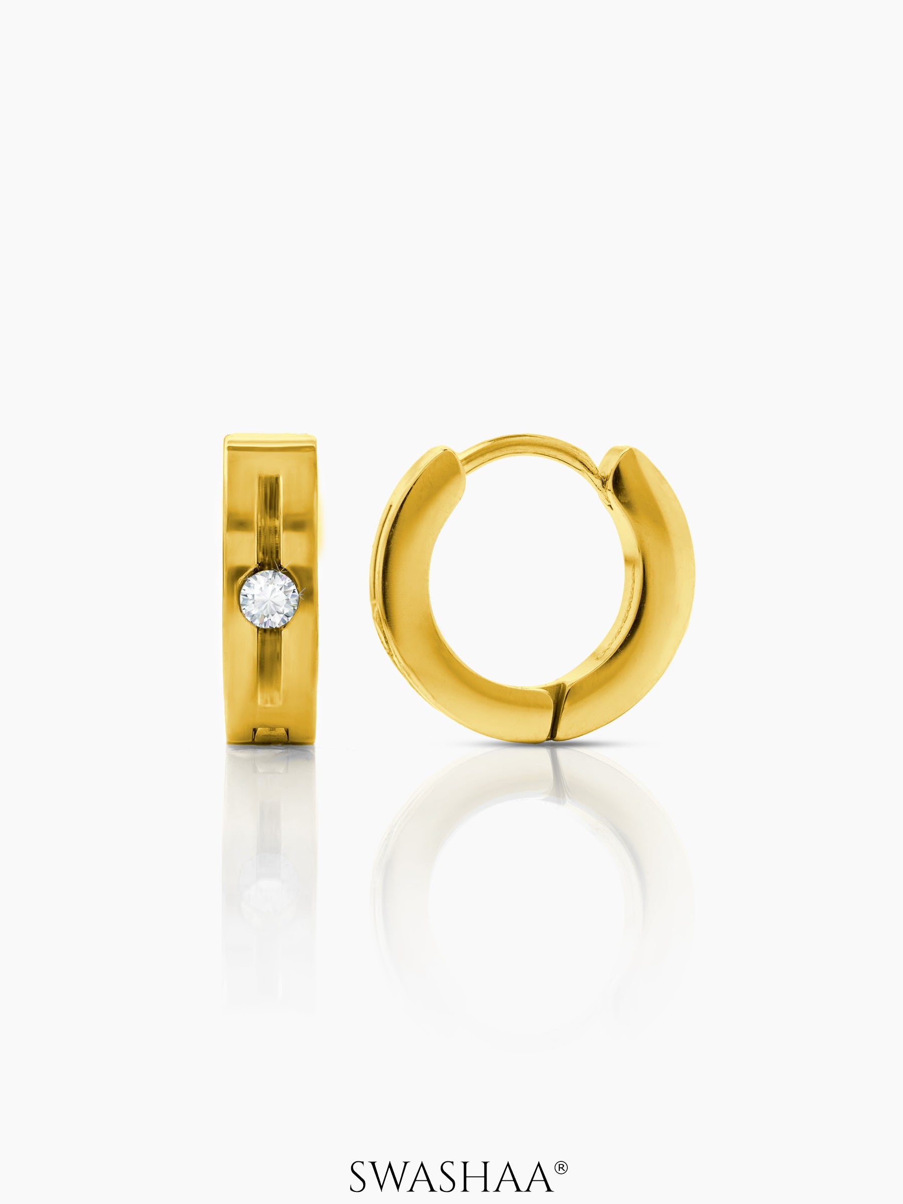 Solaris Studed Diamond Men's Hoop Earrings Gold
