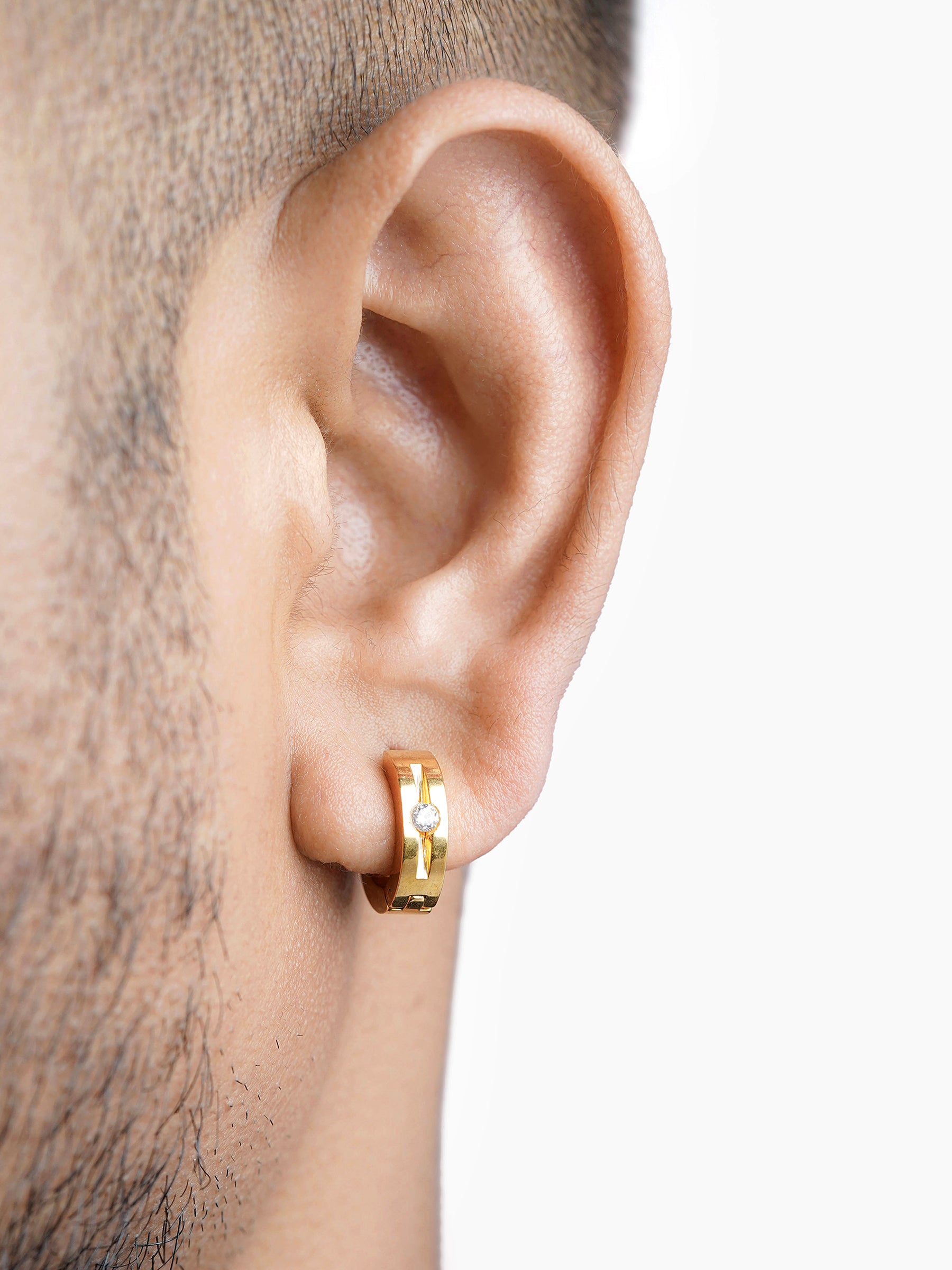 Solaris Studed Diamond 18K Gold Plated Men's Hoop Earrings