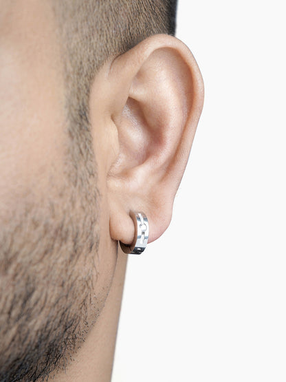 Solaris Studed Diamond Silver Men's Hoop Earrings