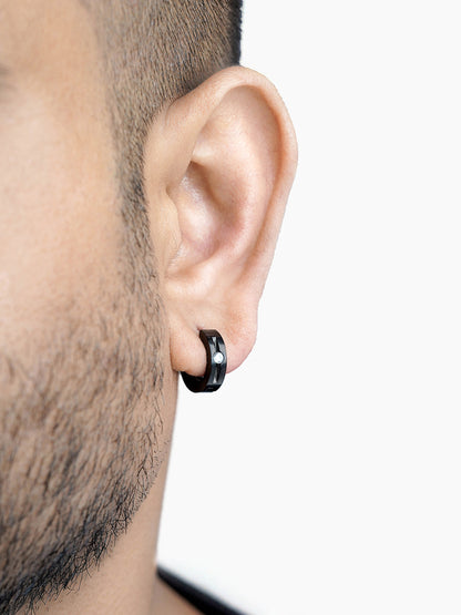 Solaris Studed Diamond Black Men's Hoop Earrings