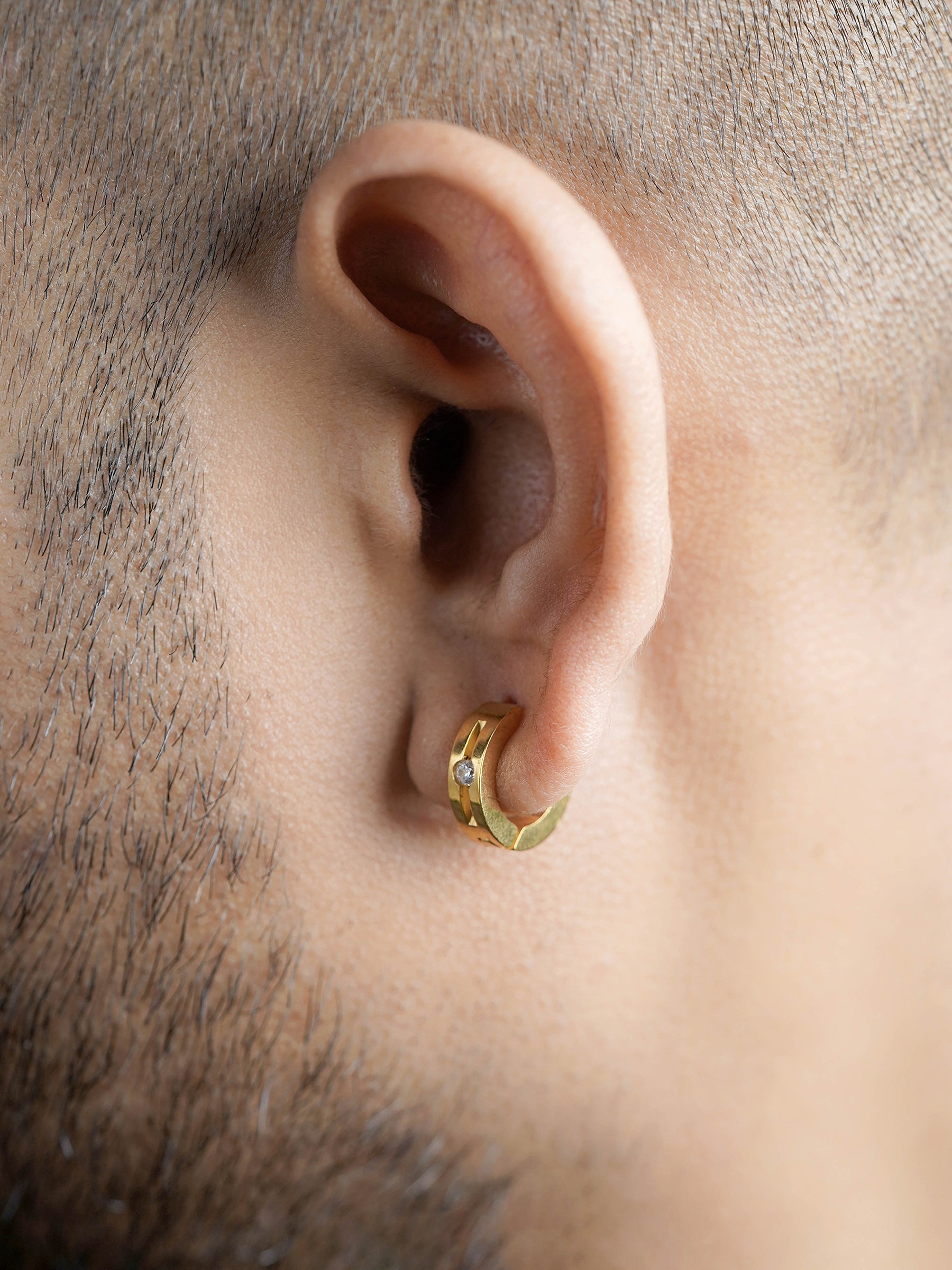 Solaris Studed Diamond 18K Gold Plated Men's Hoop Earrings