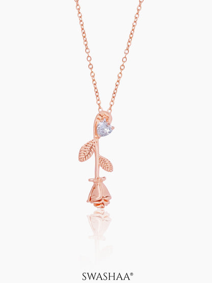 Solitaire Rose Rosegold Plated Necklace Rosegold