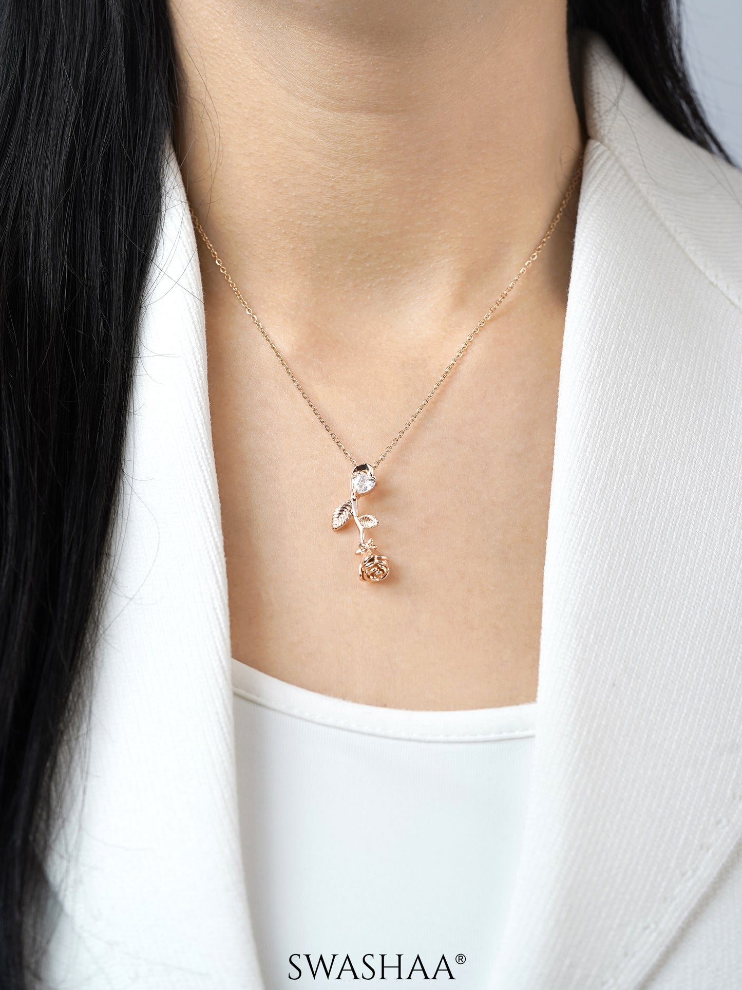 Solitaire Rose Rosegold Plated Necklace