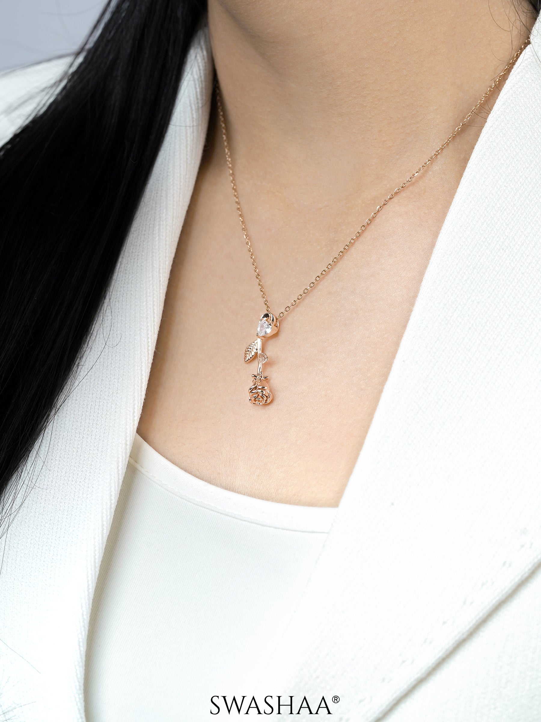 Solitaire Rose Rosegold Plated Necklace