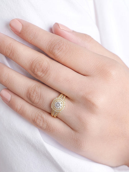 Sorella Solitaire Halo 18K Gold Plated Women's Ring