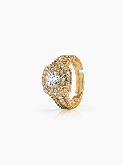Sorella Solitaire Halo 18K Gold Plated Women's Ring Gold