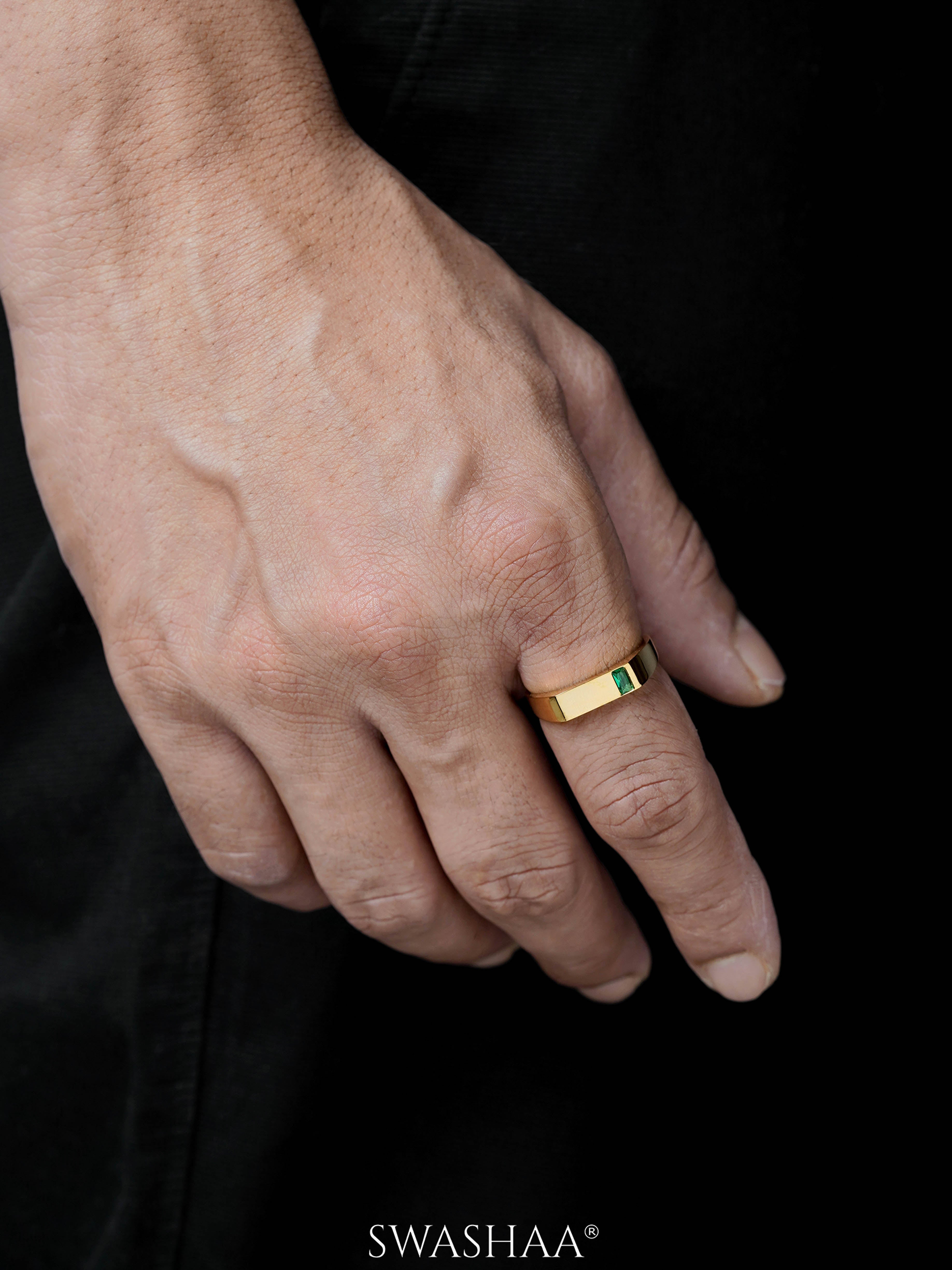 Sorin Green Solitaire Signet Men's Ring