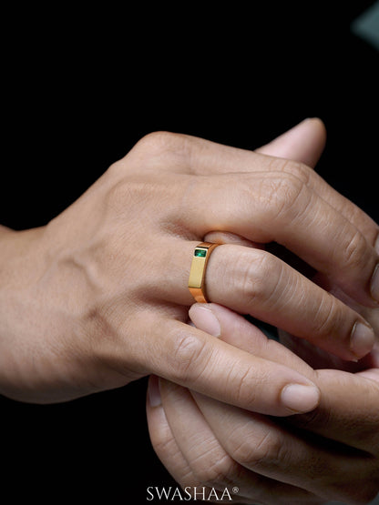 Sorin Green Solitaire Signet Men's Ring