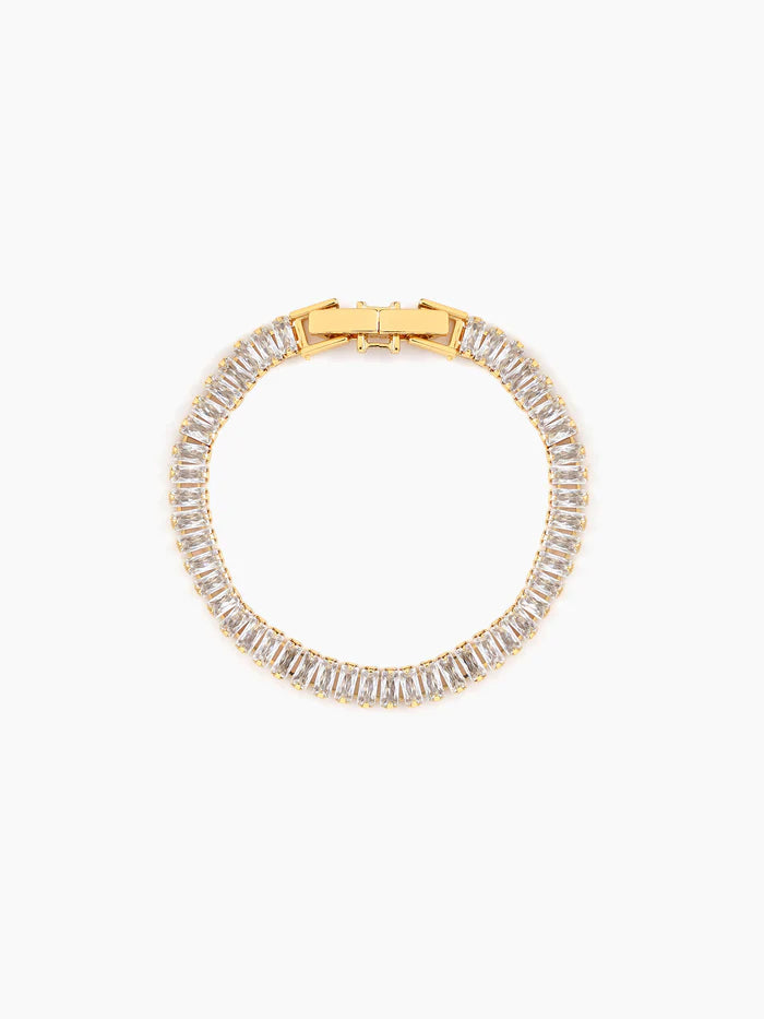 Sparkle Baguette 18K Gold Plated Tennis Kid's Bracelet Gold 5"