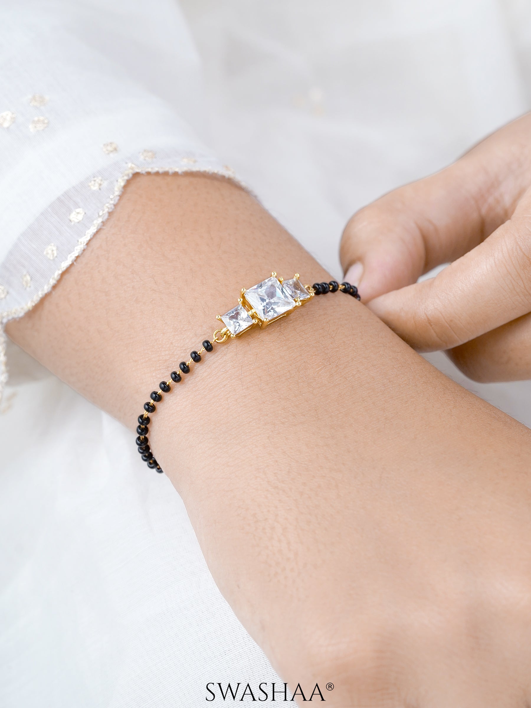 Square Solitaire 18K Gold Plated Mangalsutra Bracelets