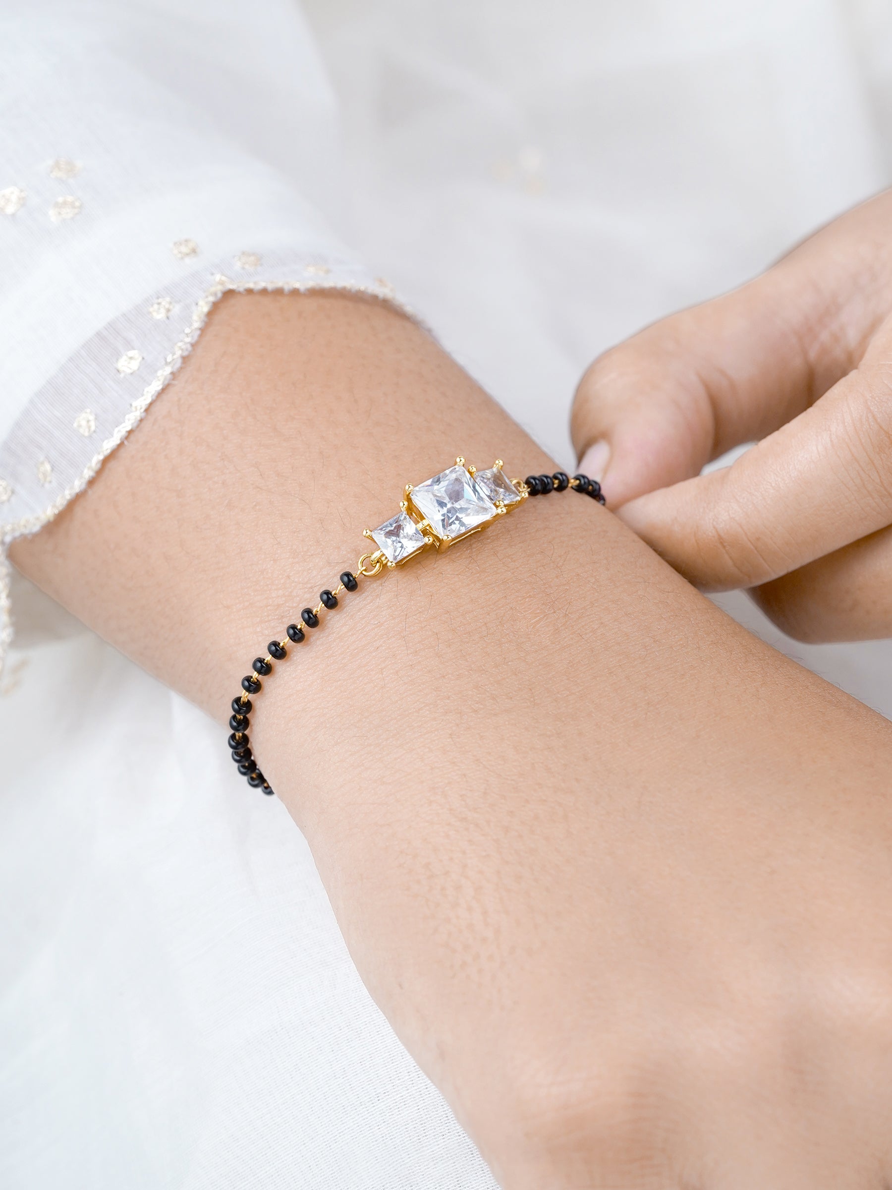 Square Solitaire 18K Gold Plated Mangalsutra Bracelets