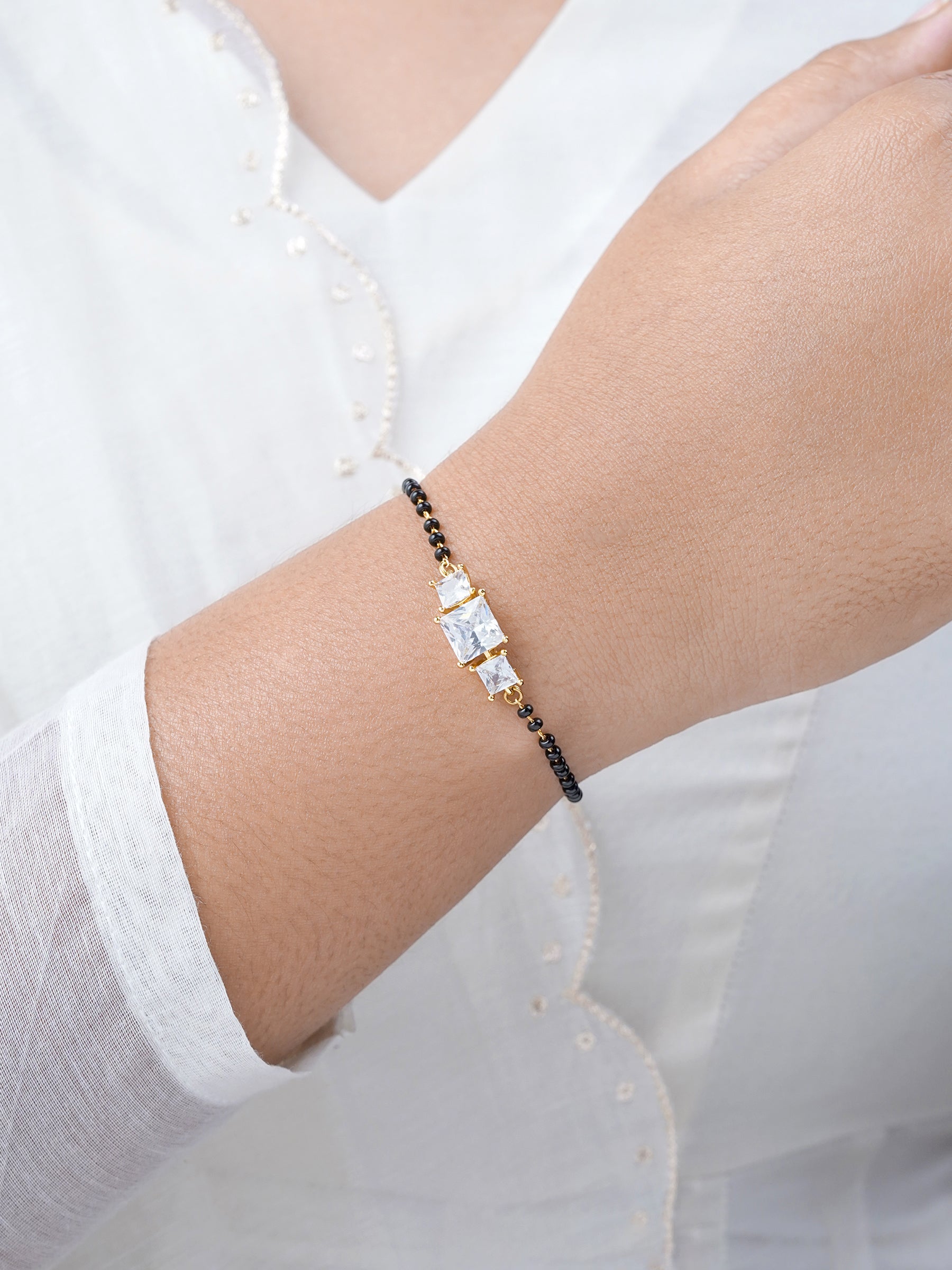 Square Solitaire 18K Gold Plated Mangalsutra Bracelets