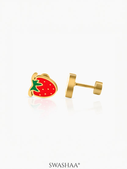 Strawberry 18K Gold Plated Kid's Earrings Gold