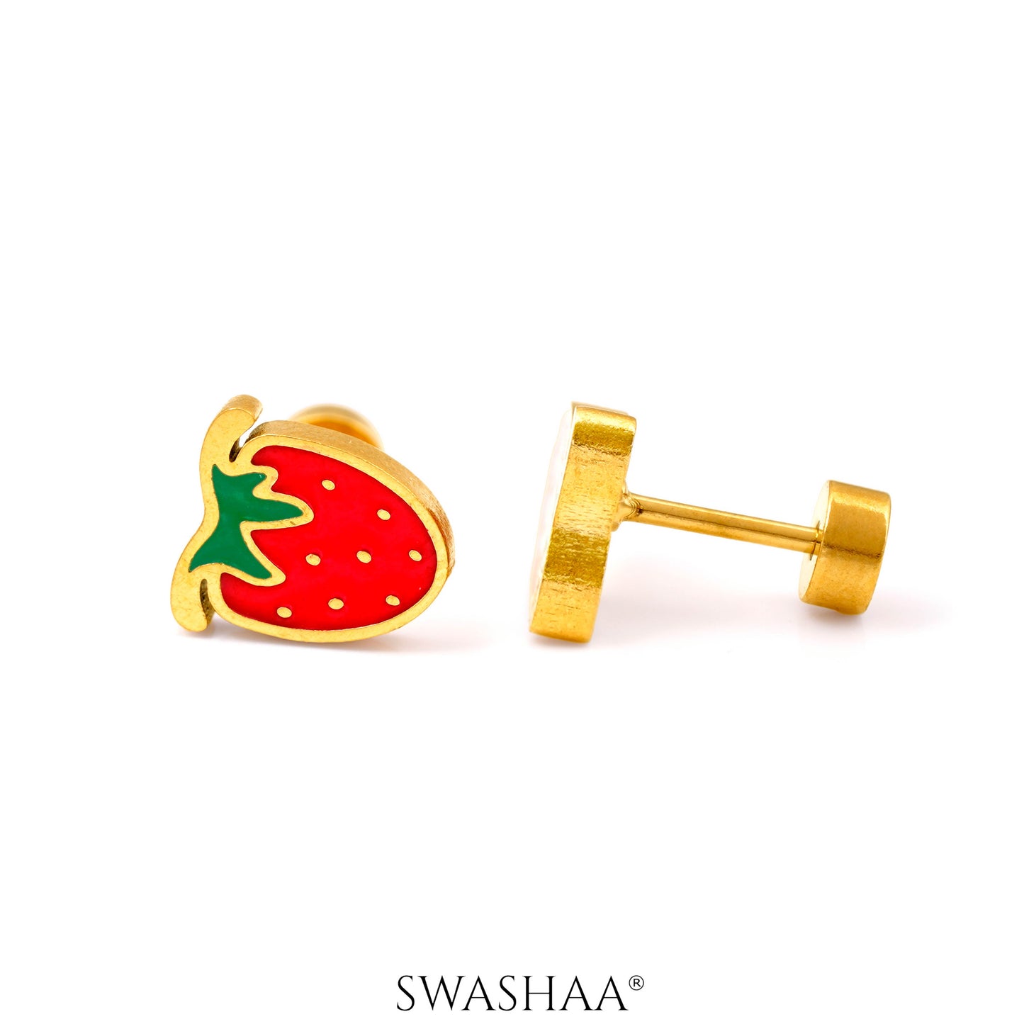 Strawberry 18K Gold Plated Kid's Earrings Gold
