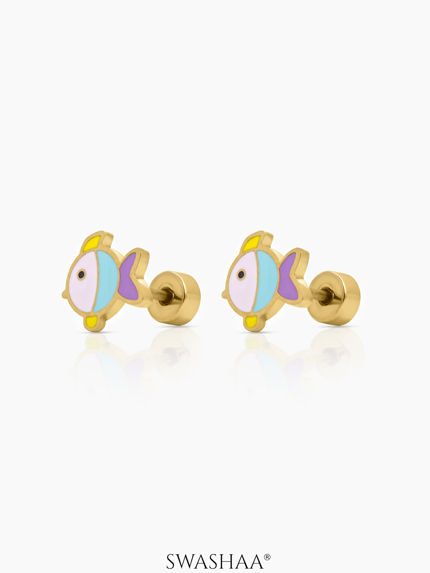 Sunny Fin Fish 18K Gold Plated Kid's Earrings Gold