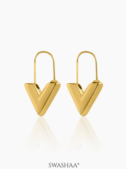 Svara V-Drop Women's Hoop Earrings 18K Gold Plated