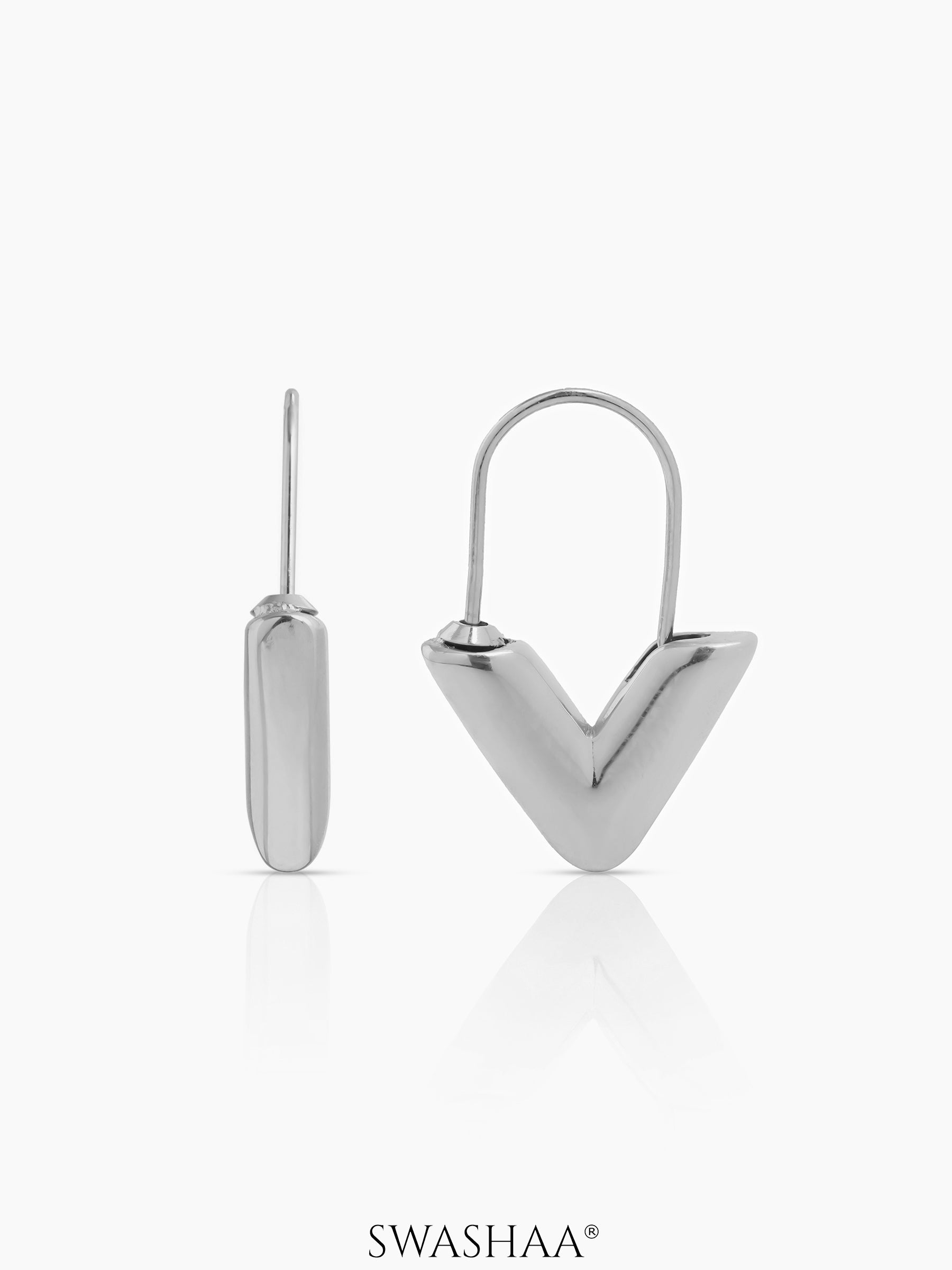 Svara V-Drop Women's Hoop Earrings Silver
